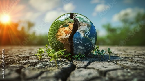 Cracked Earth VS Green Earth Concept. Global Warning, Climate Change and Save our Planet. 