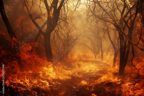 Catastrophic Fire Consumes Majestic Forest Alley  Leaving a Trail of Destruction in Its Wake
