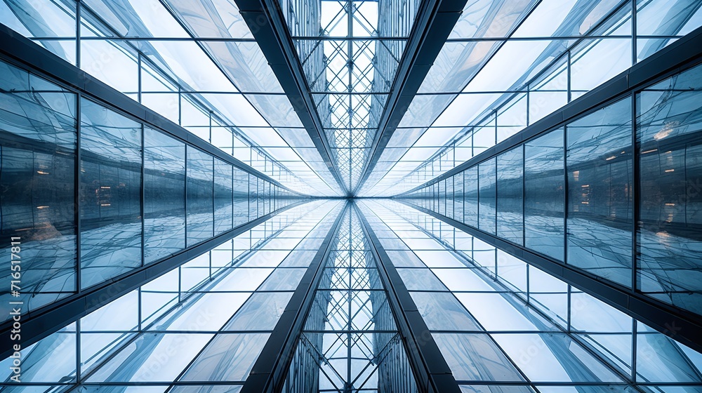Architectural symmetrical abstract pattern of glass facade