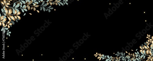 Vector art deco luxury flower, leaves, gold shine line art background. Golden botany banner. Japanese style Hand drawn vector. Line art style design. Hand drawn florals for packaging,coveand wall arts