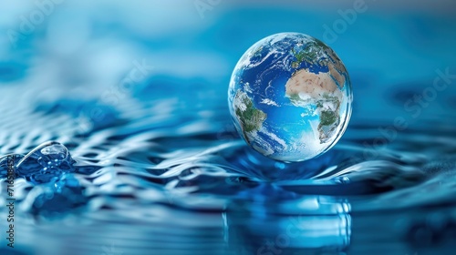 World water day. A globe in the shape of a drop of water. Saving water and world environmental protection concept.    