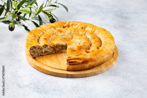 Traditional mushroom phyllo pastry pie.
