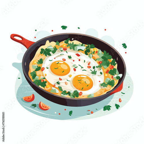 Fried Eggs as Tasty Dishes with Egg Ingredient Served in Frying Pan Vector Illustration © baobabay