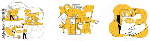 Data management vector illustration. Data protection acts as guardian, ensuring safety valuable information Data analytics is artist, painting insights on canvas statistical reports