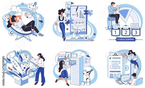 Process optimization vector illustration. Progress in business relies on continual improvement operating methods Innovation and intelligence are key drivers in concept process optimization