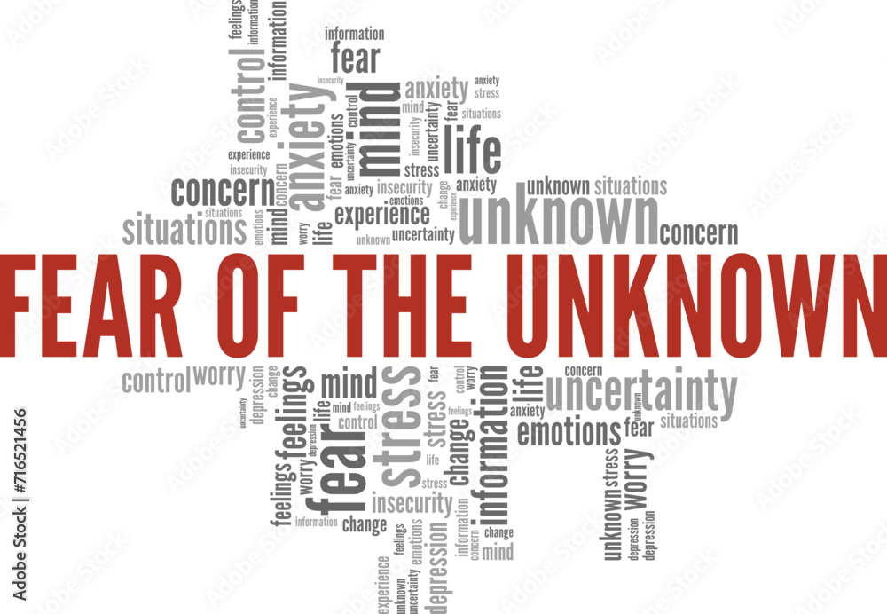 Fear of the Unknown word cloud conceptual design isolated on white background.