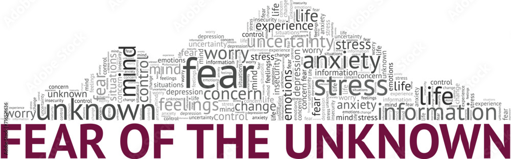 Fear of the Unknown word cloud conceptual design isolated on white background.