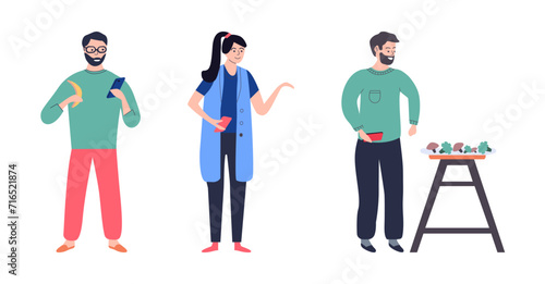 People with smartphone. Vector illustration. Smartphones have facilitated communication and connection among people from different societies The smartphone has become popular device for people
