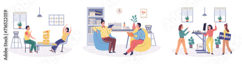 Office rest vector illustration. Finding moments amusement and delight in office rest areas creates positive and uplifting work atmosphere Incorporating elements pleasure into office rest areas