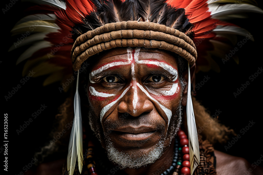 Generative AI close up photo of confident man native african tribe traditional pattern on face Generative AI close up photo of confident man native african tribe traditional pattern on face