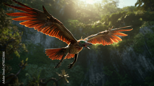 3D Rendered Animation of a flying Archaeopteryx photo