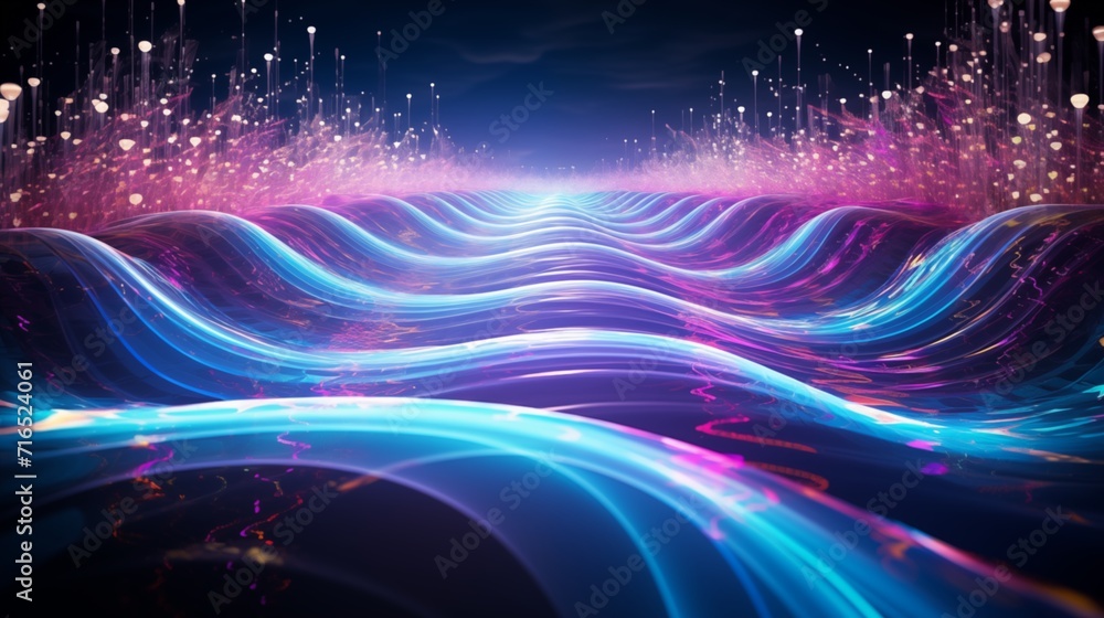 Fototapeta premium Data stream symphony streams of data flow in harmony, abstract musical notes and waves, rhythmic pulse of digital information