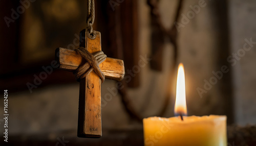 Religious Symbolism: A Candlelit Cross in Church