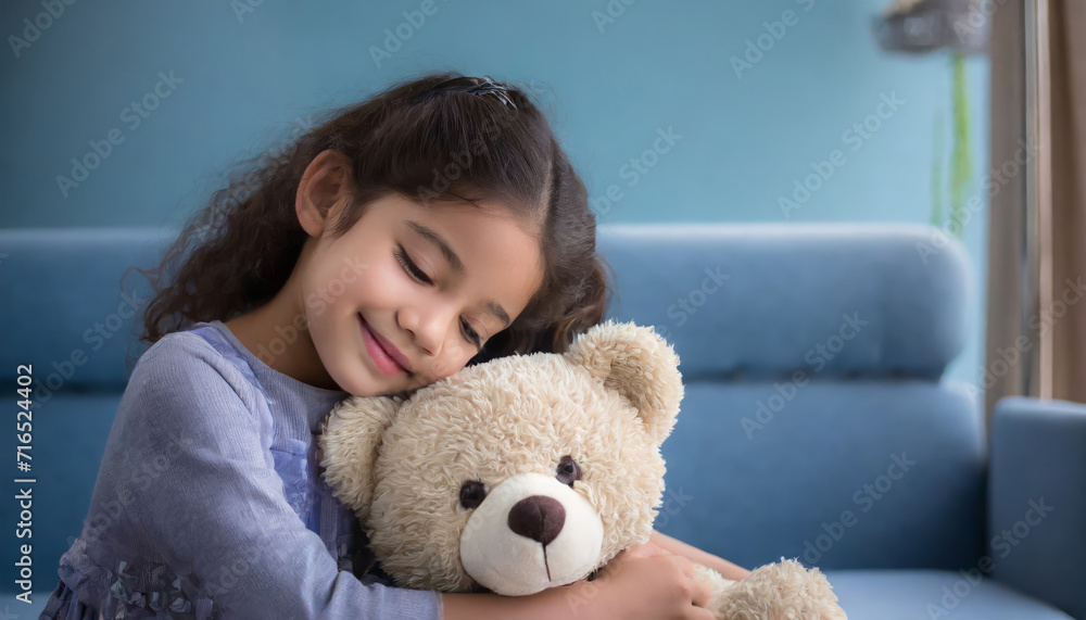 Cute girl hugging her teddy bear Cute girl hugging her teddy bear