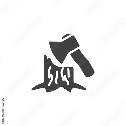 Axe tree stump vector icon