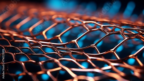 Copper tech mesh interconnected lines and shapes form a metallic mesh, strength and connectivity of advanced technology