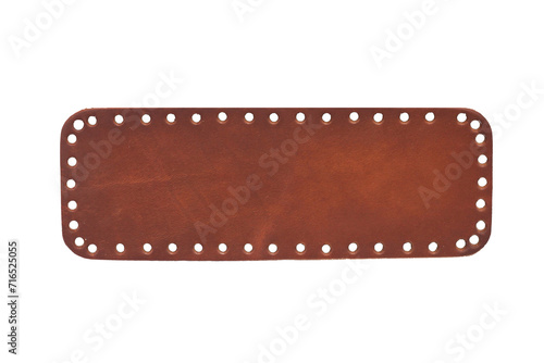 Wallpaper Mural Brown leather belt strap closeup isolated on white. Brown stitched leather seam frame label tag isolated on white. Sewing background. Fabric patch isolated. Perforated leather frame. Torontodigital.ca