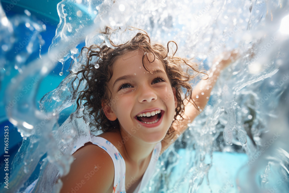 Summer holidays children in aquapark having fun sliding water splash Generative AI picture Summer holidays children in aquapark having fun sliding water splash Generative AI picture