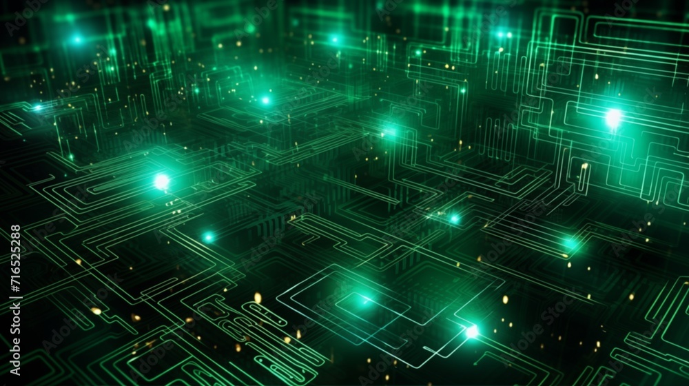 Emerald green circuitry intricate patterns dance in symphony, futuristic and captivating background Emerald green circuitry intricate patterns dance in symphony, futuristic and captivating background