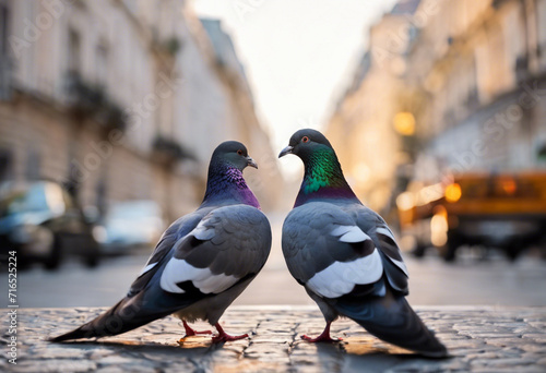 Pigeons in Love Urban Romance and Affectionate Moments in City Life