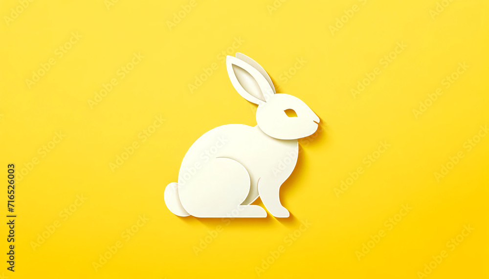 Obraz premium white rabbit on a yellow background in the style of paper cut
