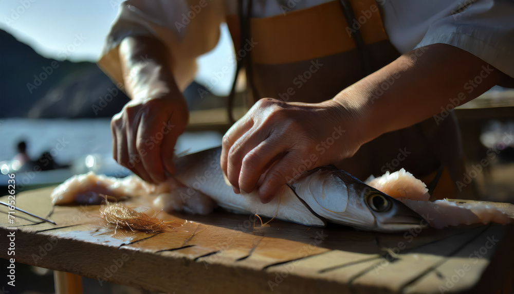 Process of cutting fresh fish Process of cutting fresh fish