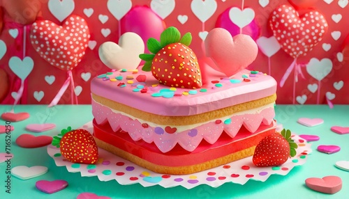 Strawberry cake with pink frosting and sprinkles