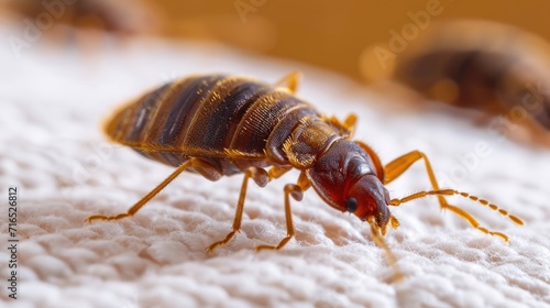 Close-Up Image of Bed Bug on Textured Fabric Surface. © _veiksme_