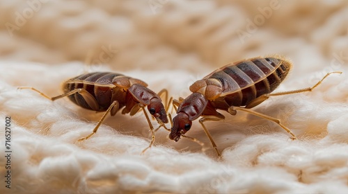 Close-Up Image of Bed Bug on Textured Fabric Surface.