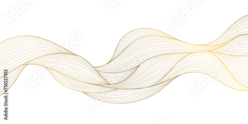 Vector gold line wave background, abstract luxury elegant pattern. Glitter flow japanese style shape, river, sea cover.