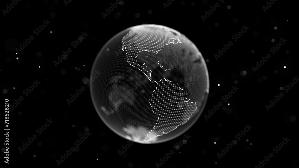 Fototapeta premium Virtual planet Earth with particles and lines. Network connection big data. Abstract technology background. 3D rendering.