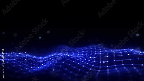 Futuristic technology wave. Digital cyberspace. Abstract wave with moving particles on background. Big data analytics. 3d rendering. © Flow 37