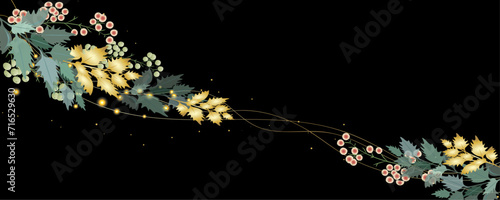 Vector art deco luxury flower, leaves, gold shine line art background. Golden botany banner. Japanese style Hand drawn vector. Line art style design. Hand drawn florals for packaging,coveand wall arts
