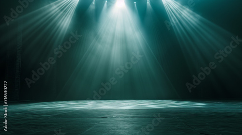 spotlight on stage, Artistic performances stage light background with spotlight illuminated the stage for contemporary dance. Empty stage with monochromatic colors and lighting design, Ai generated 