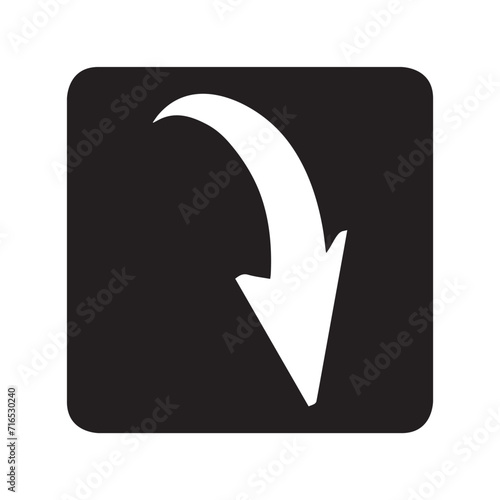 Curved arrow icon vector. Arrow pointer logo design. Arrow down vector icon illustration in square isolated on white background