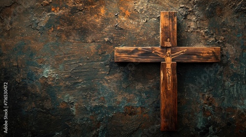 Wooden Crucifix on Rustic Background for Good Friday.