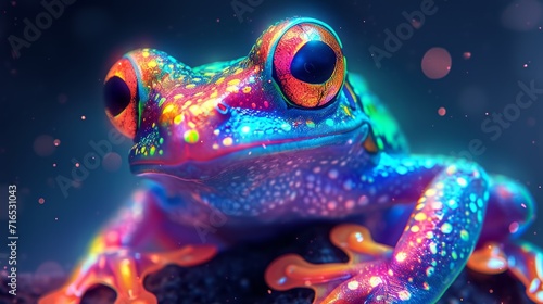 Watercolor neon frog illustration. Hand painted image of a cute frog. Frog clipart, wallpaper.