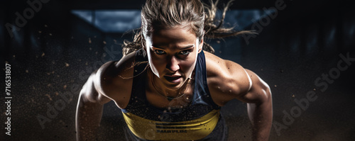 Woman sprint detail athlete on black background