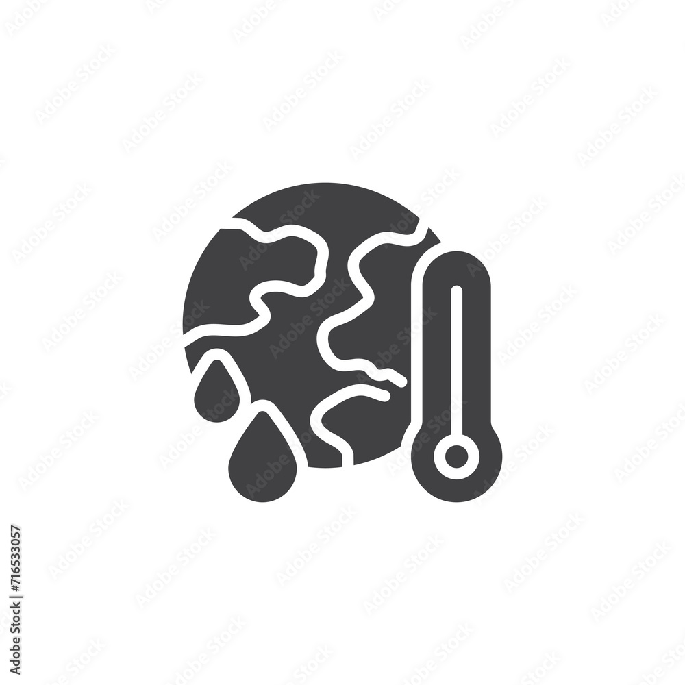 Earth with melting ice and thermometer vector icon Earth with melting ice and thermometer vector icon