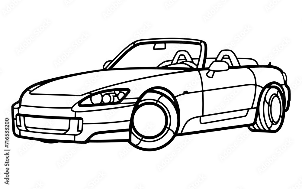 Japanese sports turbo drift car lineart illustration