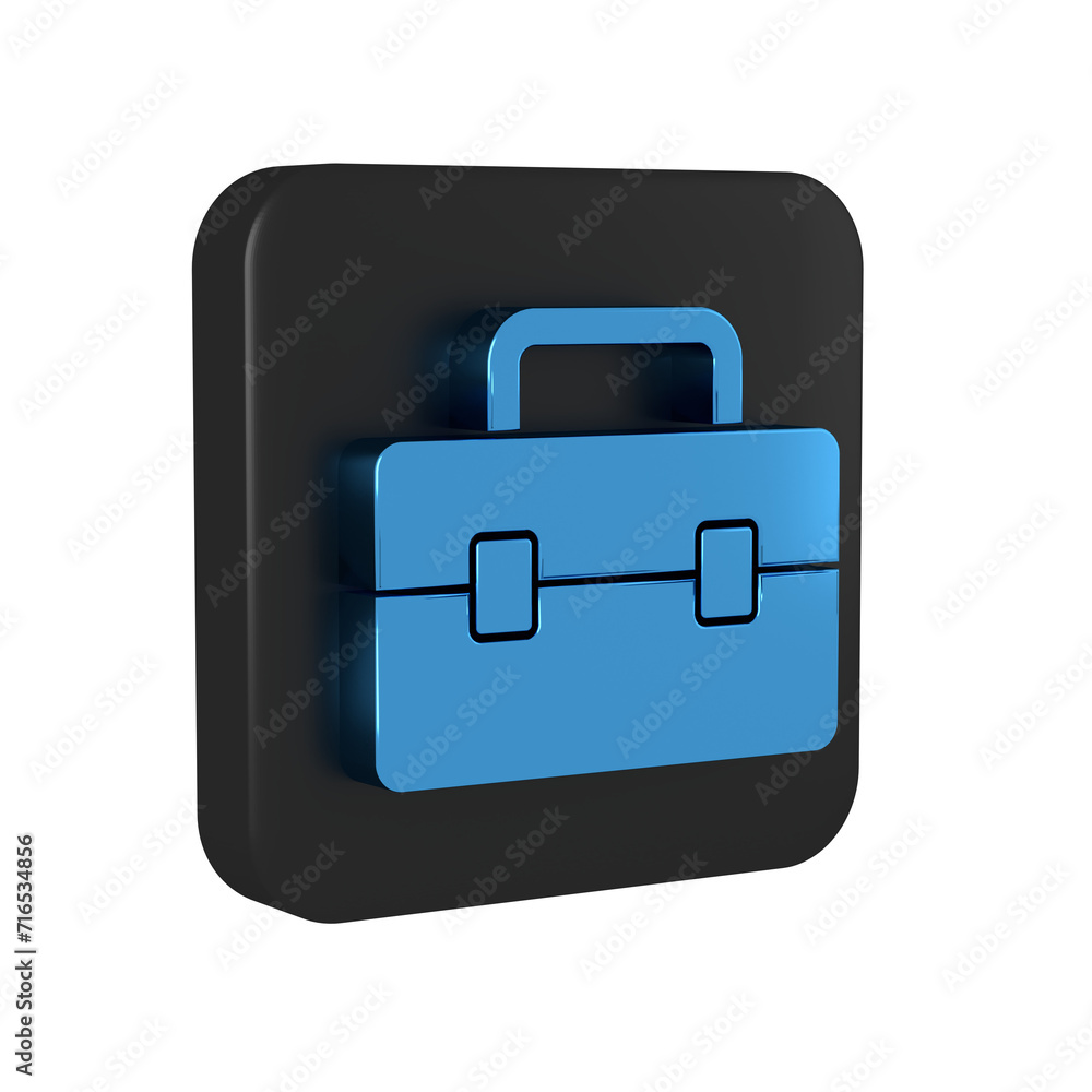 Blue Toolbox icon isolated on transparent background. Tool box sign. Black square button. Blue Toolbox icon isolated on transparent background. Tool box sign. Black square button.