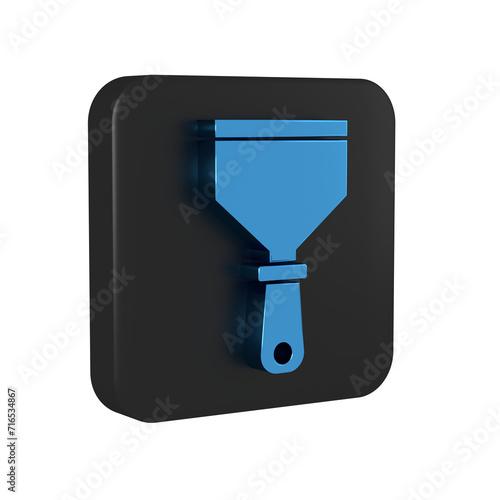 Blue Putty knife icon isolated on transparent background. Spatula repair tool. Spackling or paint instruments. Black square button.
