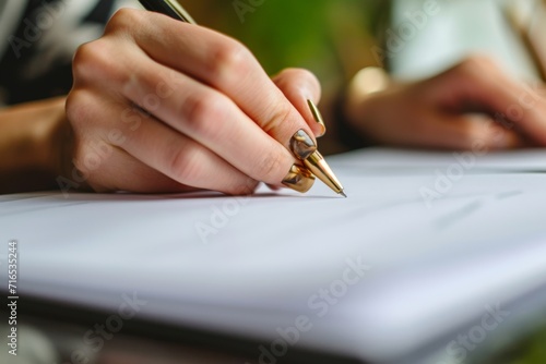hand holding a pen and writing photo