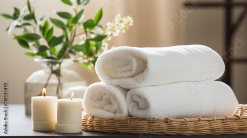 Tranquil Spa Ambiance with Fresh Towels and Candles