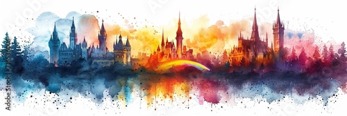 A watercolor cityscape with a colorful skyline, capturing the essence of a historic and artistic destination.