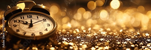 Shimmering Starlit Night: Gold Clock with Cosmic Flare