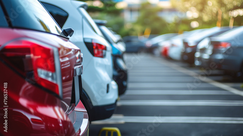 Wallpaper Mural cars in motion, Car parked at outdoor parking lot. Used car for sale and rental service. Car insurance background. Automobile parking area, Ai generated image Torontodigital.ca