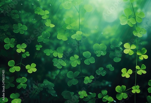 Lush Green Shamrock Field Illuminated by Sunlight for St. Patrick's Day - Generative AI