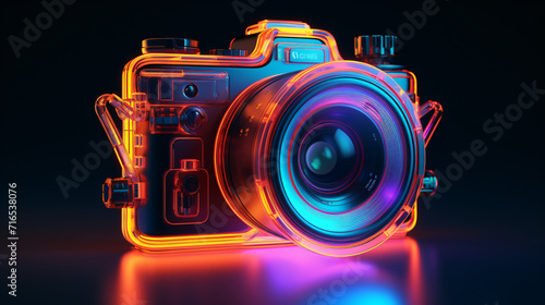 3d rendered illustration of a neon style camera