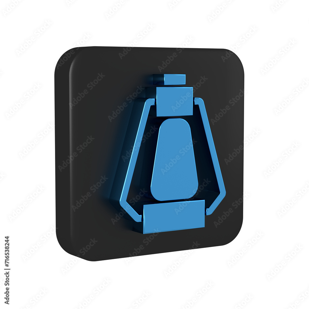Blue Camping lantern icon isolated on transparent background. Happy Halloween party. Black square button. Blue Camping lantern icon isolated on transparent background. Happy Halloween party. Black square button.